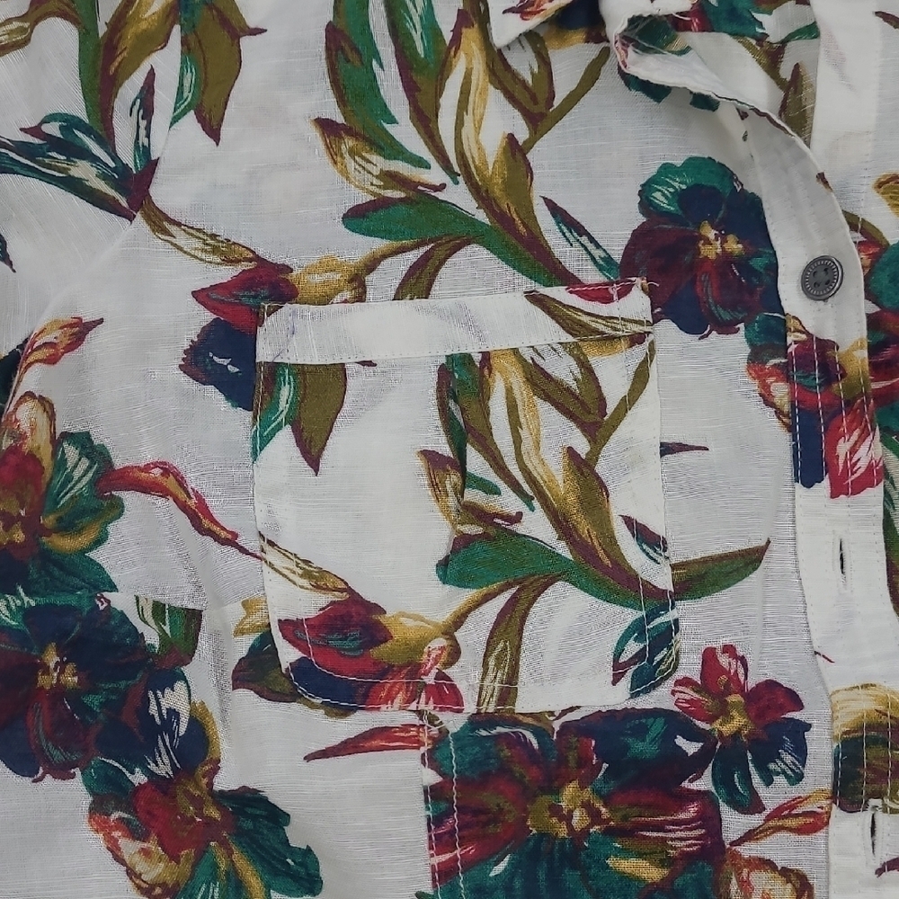 Croft & Barrow Floral Tropical Short Sleeve Button-Up Linen Shirt Size M - Picture 5 of 7